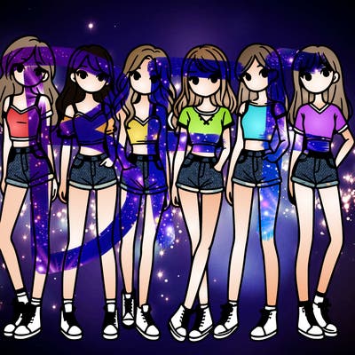 a group of girls wearing crop tops and shorts