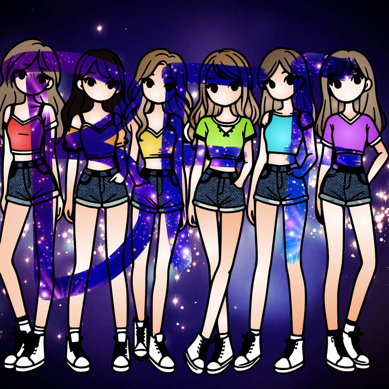 a group of girls wearing crop tops and shorts