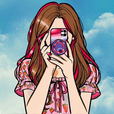 a realistic girl holding her phone taking pictures