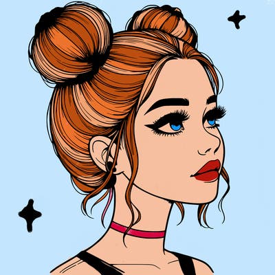 realistic girl with buns on the top of her head