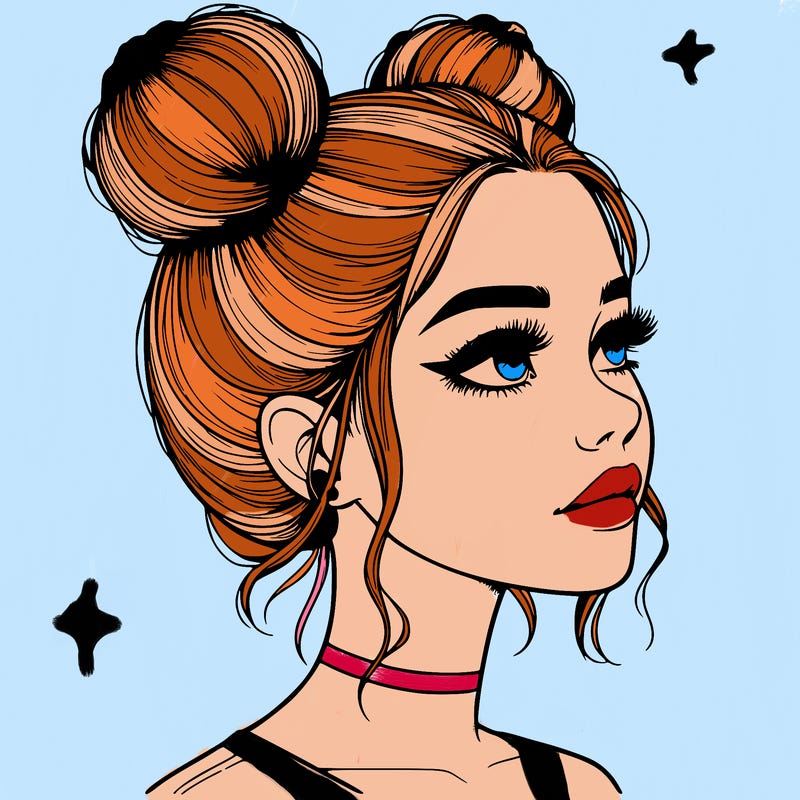 realistic girl with buns on the top of her head