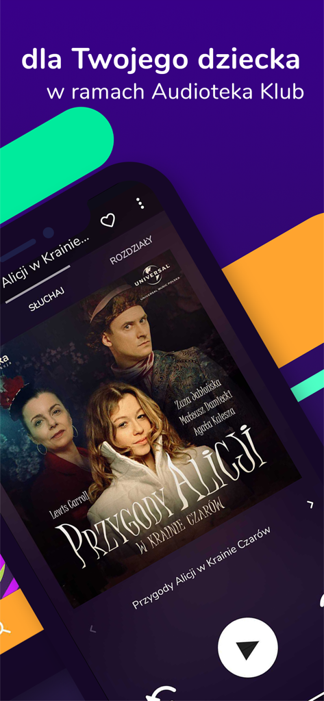 Audioteka Kids - Audioteka Kids mobile app interface showing the Alice in Wonderland audiobook for children