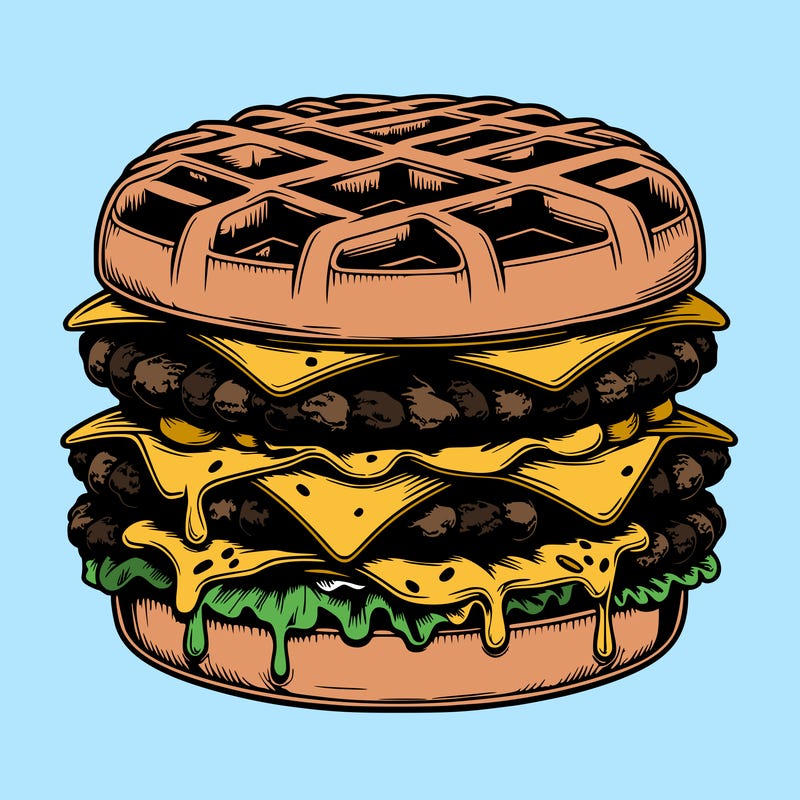 realistic waffle burger