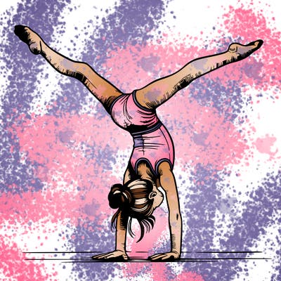 realistic gymnastic hand stand girl in four splits