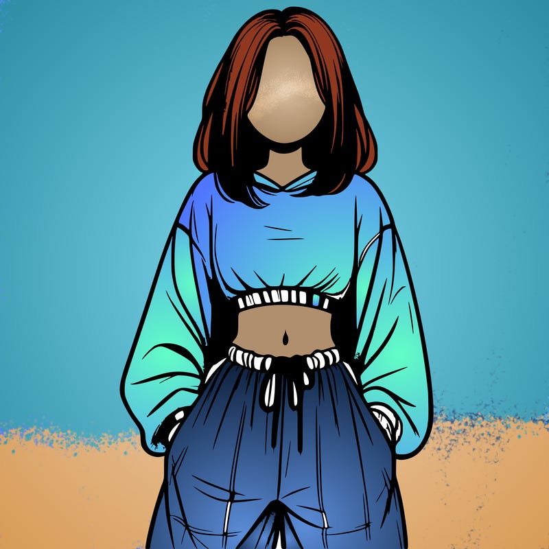 realistic girl faceless with baggy pants and a crop top