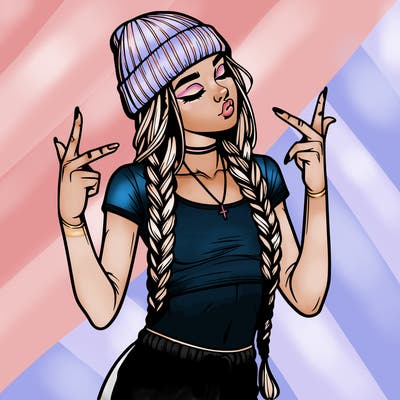 realistic teenage girl with braids and a beanie and crop top doing 🫶🏼