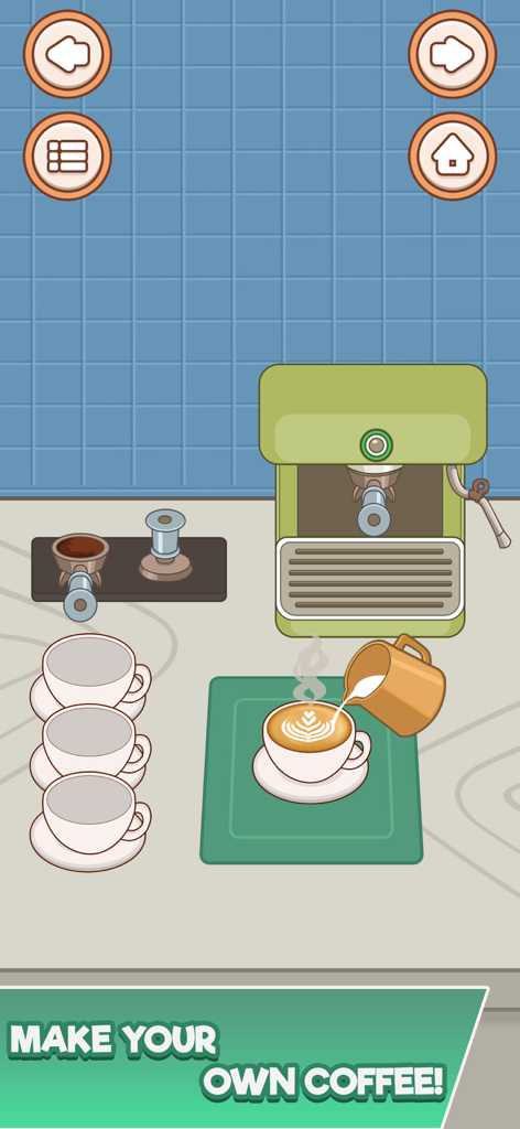 Cozy Kitchen ASMR Cooking Game - Making latte art with an espresso machine in the Cozy Kitchen ASMR cooking game.