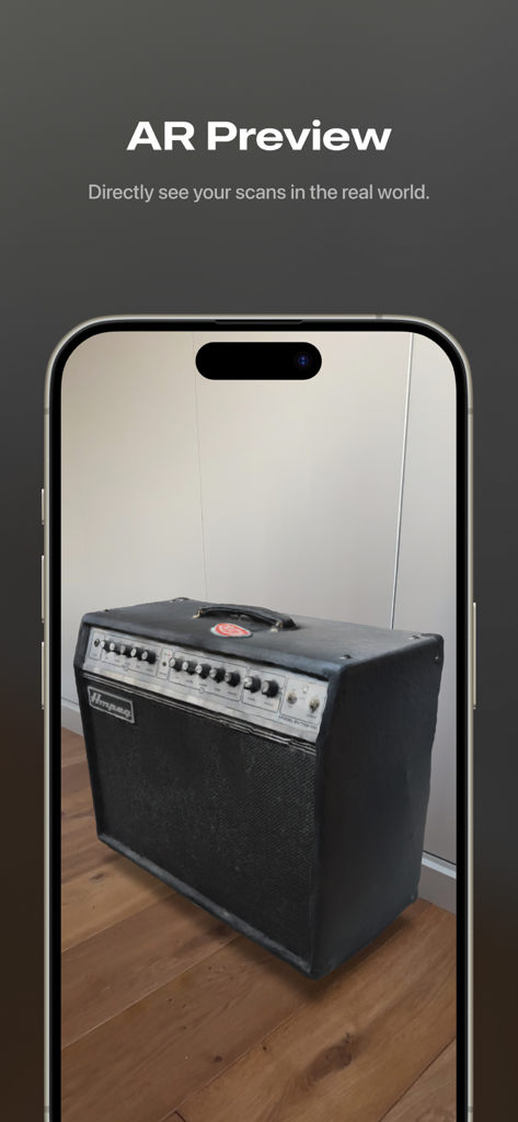 AR-Vorschau eines 3D-gescannten Verstärkers mit der Orbit LiDAR 3D Scanner App auf dem iPhone