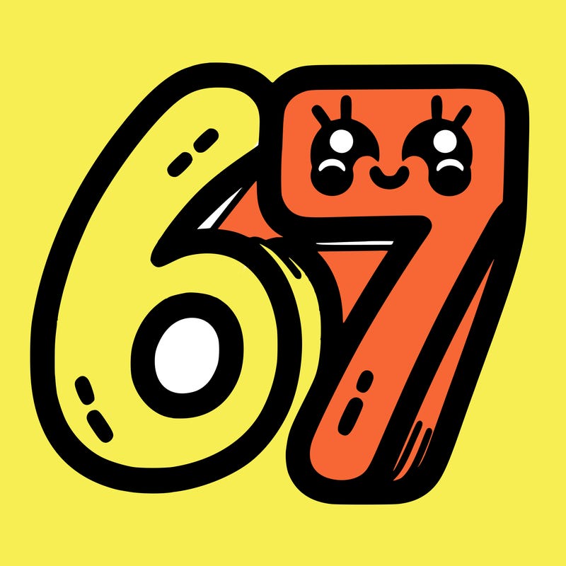 the numbers 67