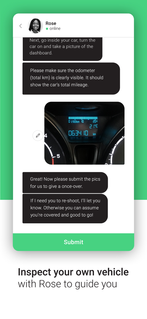 Naked Insurance - Naked Insurance app chatbot guiding a vehicle inspection with an odometer photo