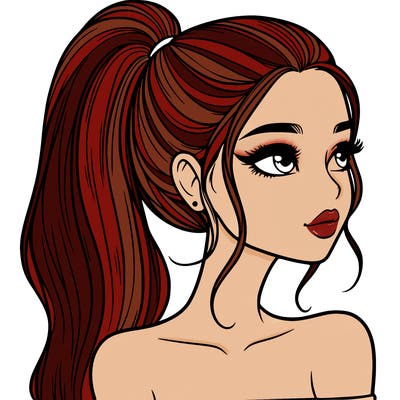 a beautiful and realistic girl with a high pony tail