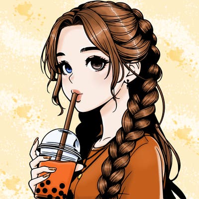 realistic girl with braided hair drinking boba
