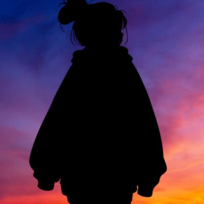 realistic girl with a oversized sweatshirt on and a bun