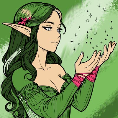 realistic elf girl doing magic