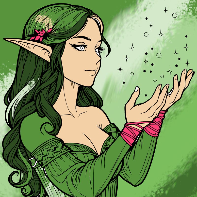 realistic elf girl doing magic