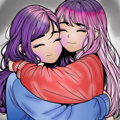realistic two girls hugging