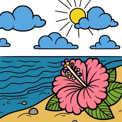 hibiscus by the beach in the sand