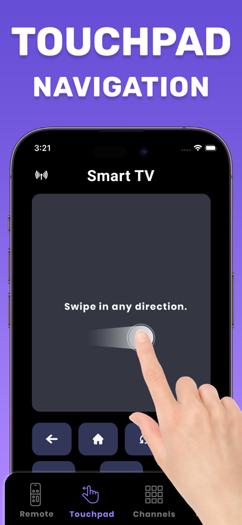 Universal TV Remote® - iPhone-App-Oberfläche, die die Touchpad-Navigation für eine universelle TV-Fernbedienung zeigt