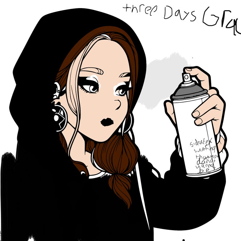 a realistic girl, spray painting