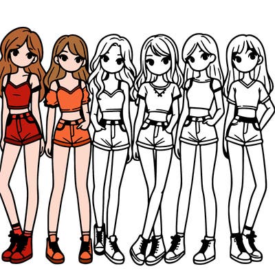 a group of girls wearing crop tops and shorts