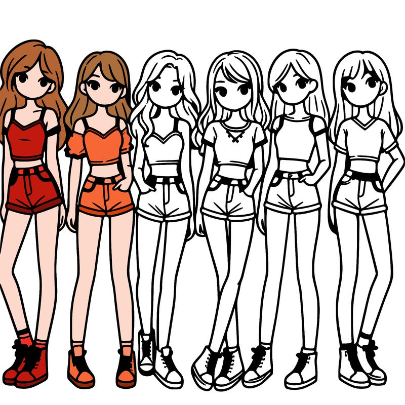 a group of girls wearing crop tops and shorts