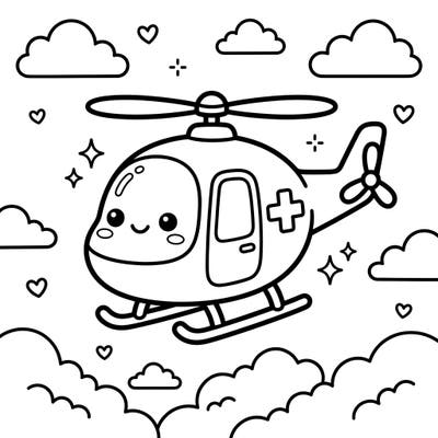 Embark on a delightful coloring journey with our Kawaii Air Ambulance! This charming helicopter, complete with a friendly face, promises hours of creative fun for all ages.