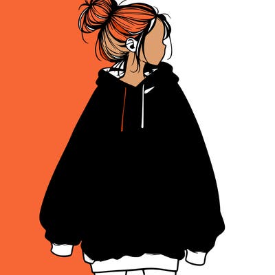 realistic girl with a oversized sweatshirt on and a bun