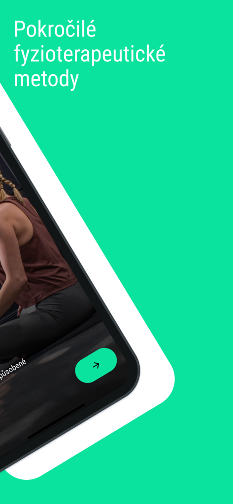 Kini - Smartphone screen featuring the Kini physiotherapy app with a woman exercising and text about advanced methods.