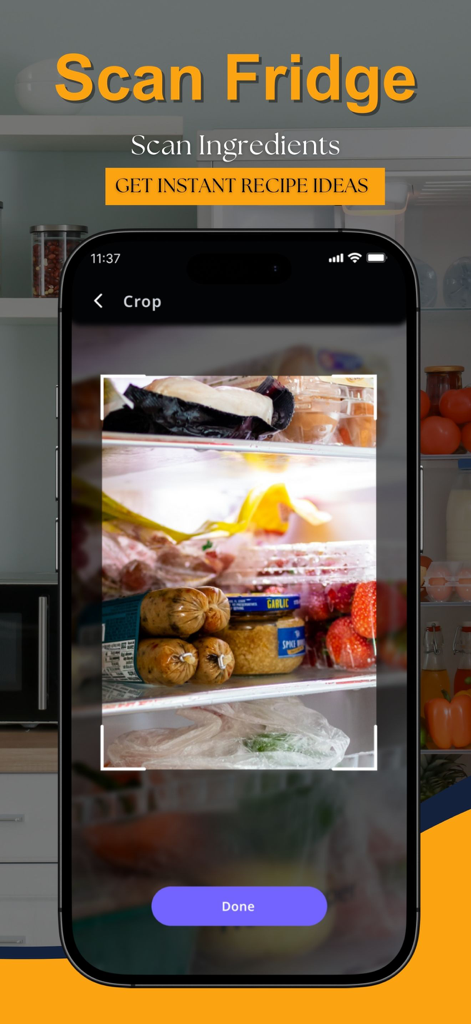 EAT app fridge scanner feature identifying ingredients to generate instant recipe ideas