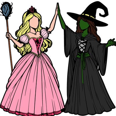 detailed realistic split of a princess and a witch