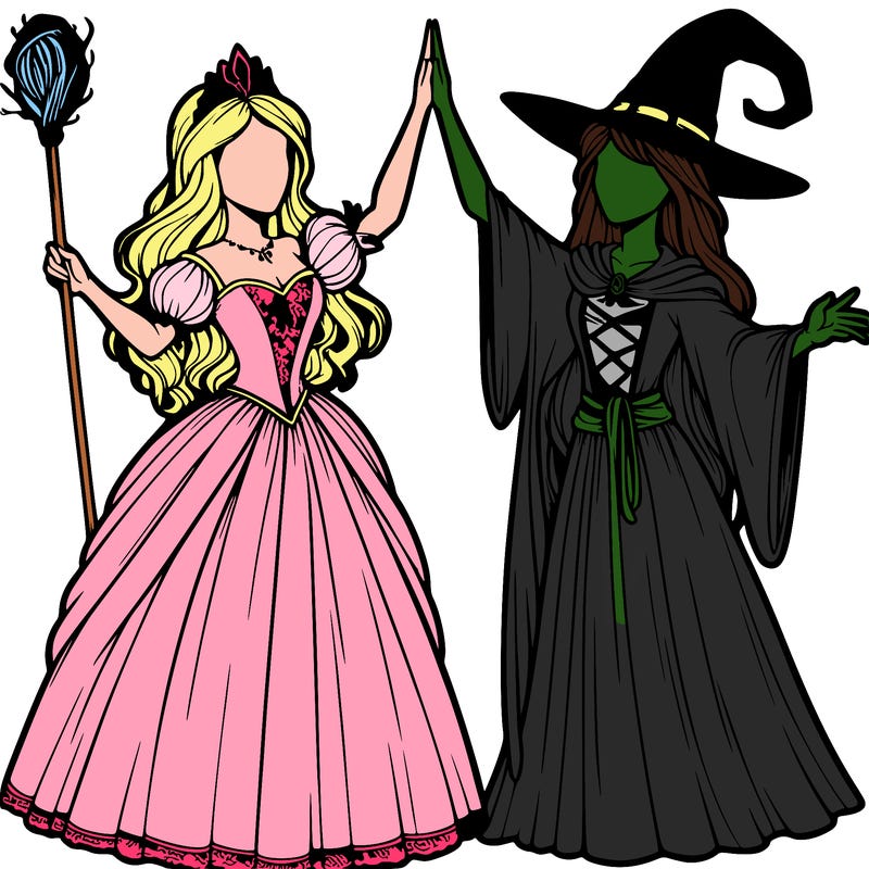 detailed realistic split of a princess and a witch