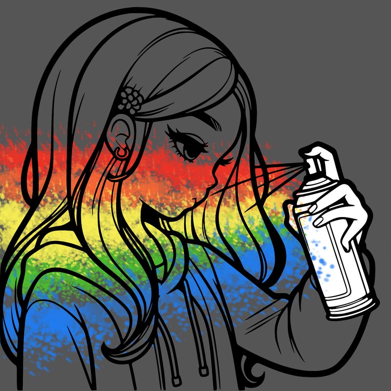 a realistic girl spray painting