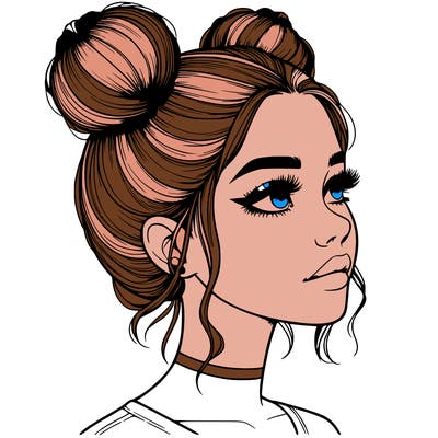 realistic girl with buns on the top of her head