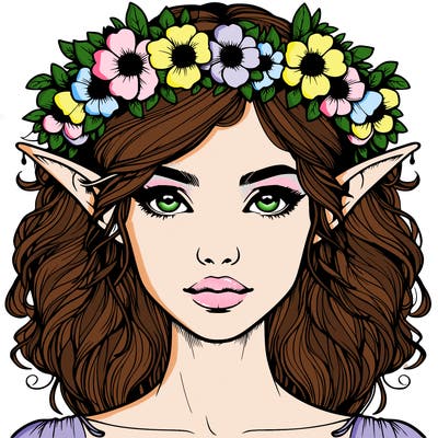 realistic female elf with flower crown
