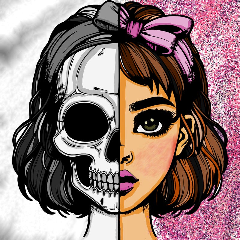 realistic girl with half skull mask