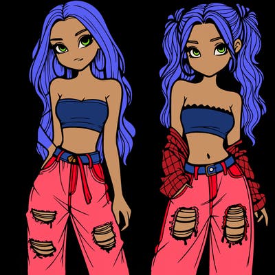 2 girls in crop tops and baggy jeans ripped