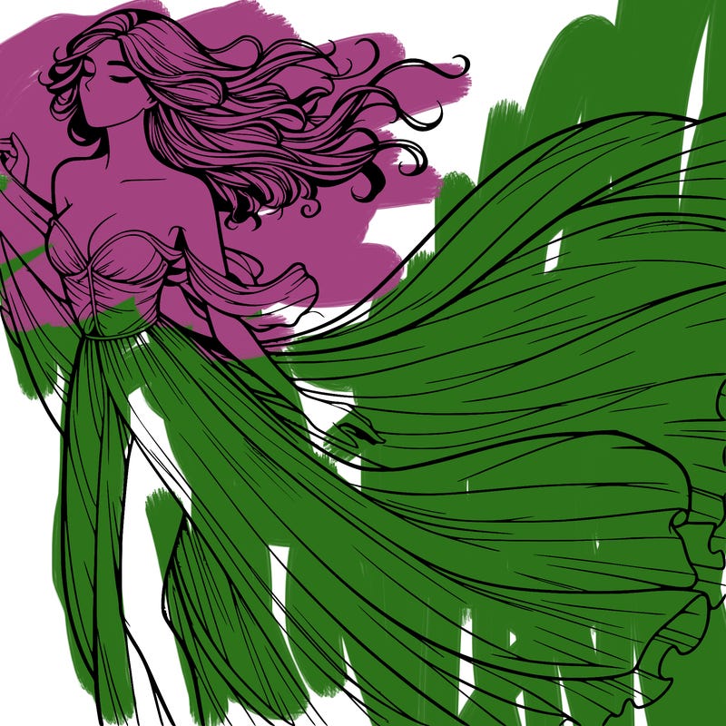 realistic woman in dress flowing the the wind