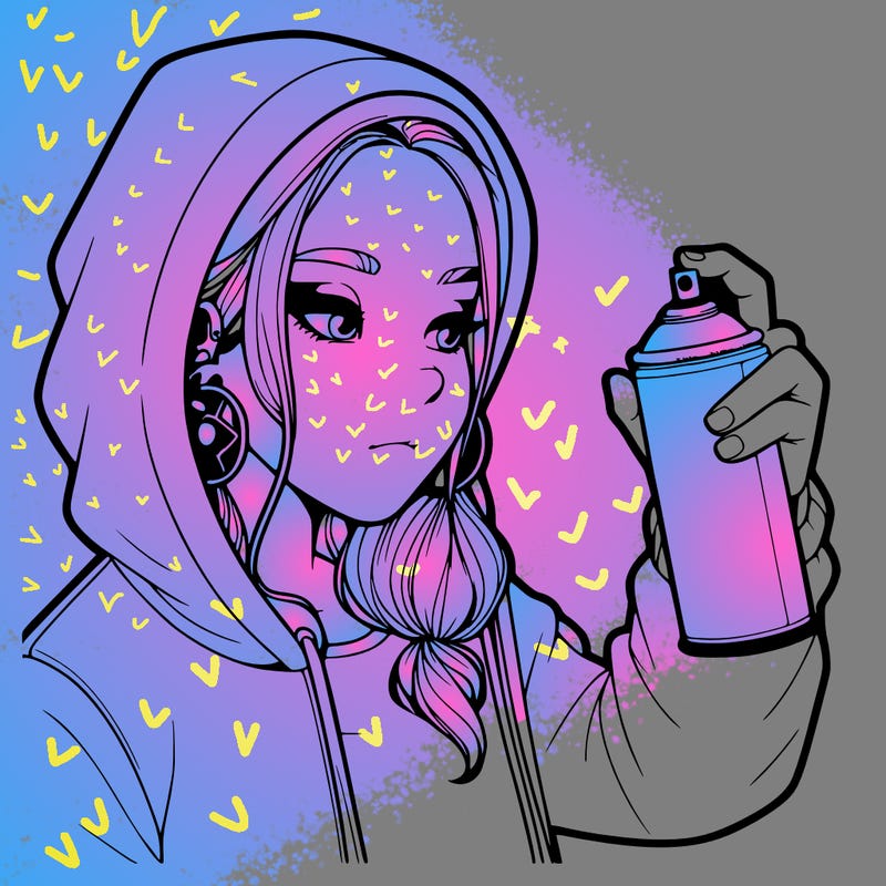a realistic girl, spray painting