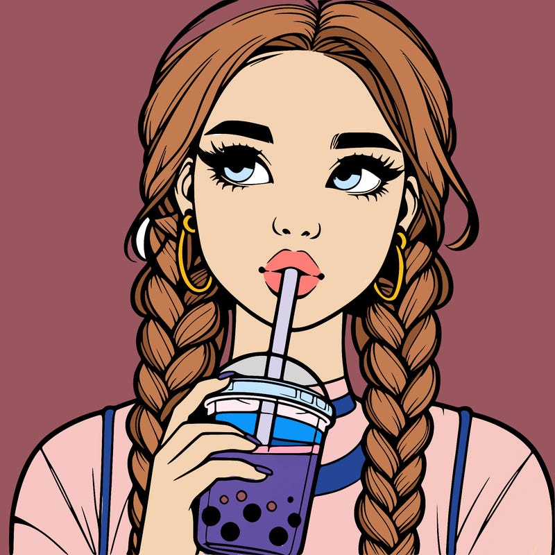 realistic girl with braided hair drinking boba