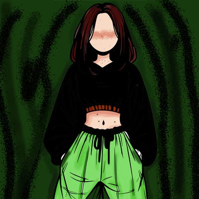 realistic girl faceless with baggy pants and a crop top