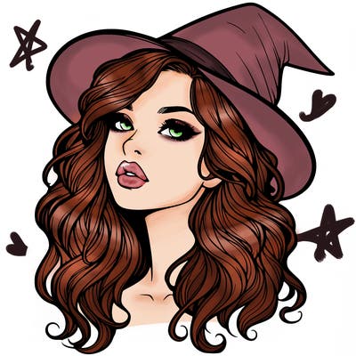 realistic witch girl with wavy hair and lips