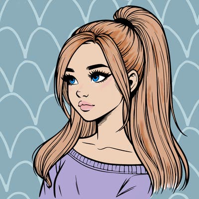 realistic girl with a high ponytail