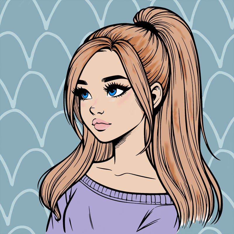 realistic girl with a high ponytail