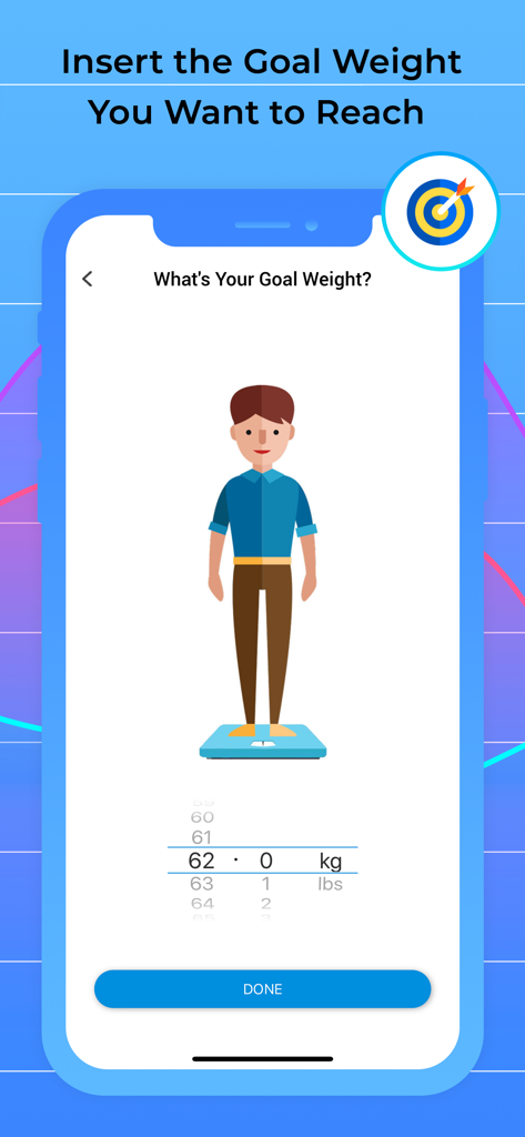 Weight Tracker & Check BMI - Mobile app screen for setting a target weight goal in the weight tracker app
