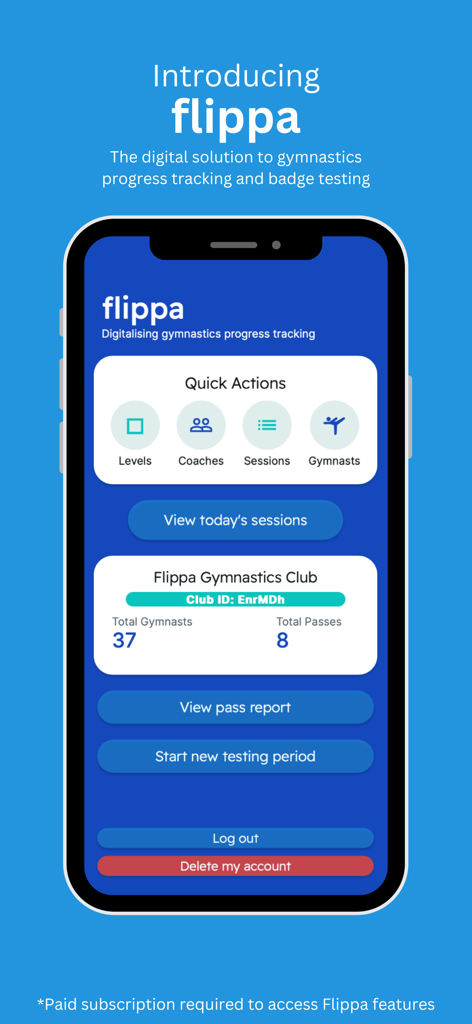 Flippa - Flippa mobile app dashboard for gymnastics progress tracking and club management