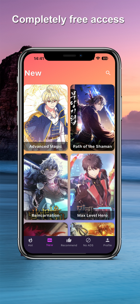 Read Manhwa Online - A smartphone displaying the new releases section of the Read Manhwa Online app with free digital comic covers.