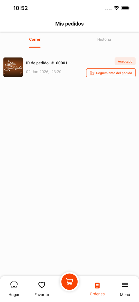 Pide Fácil - Pide Facil mobile app screen displaying the order history and tracking status for a recent purchase.