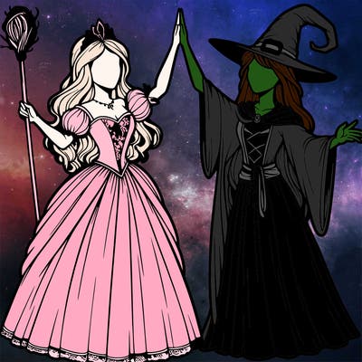 detailed realistic split of a princess and a witch