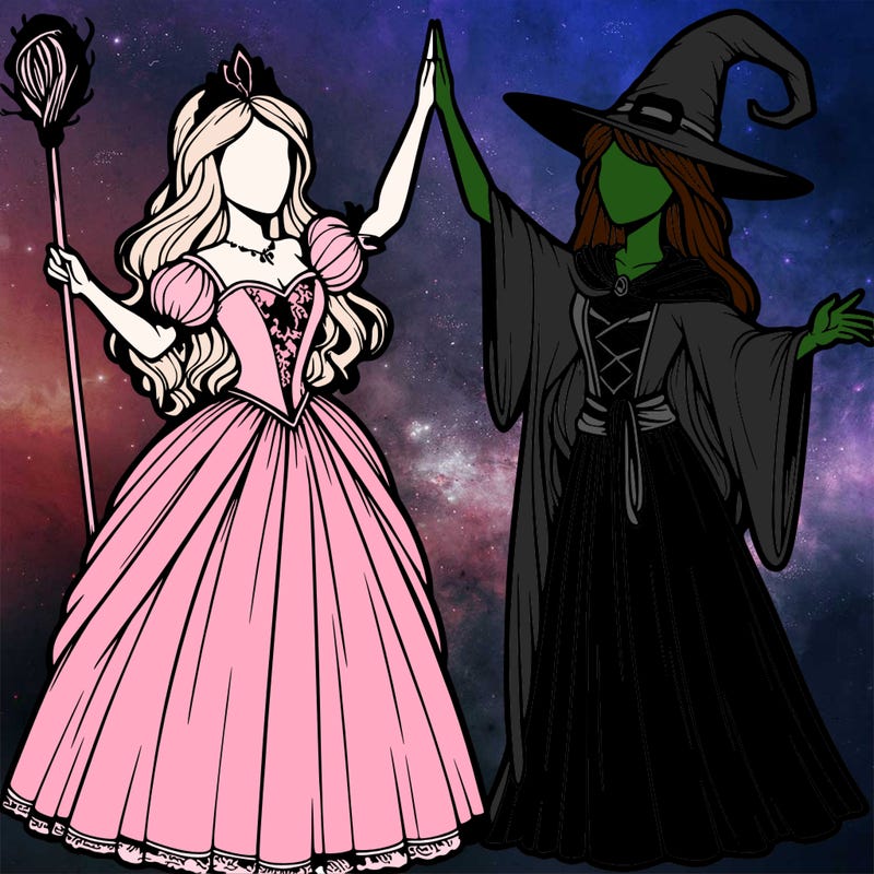 detailed realistic split of a princess and a witch