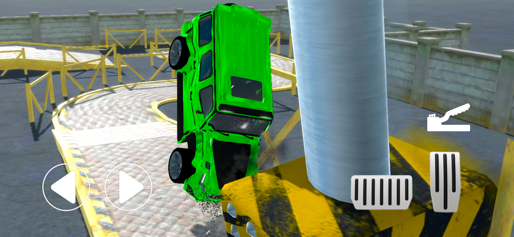 Car Crash - Stunt Parkour - A green luxury SUV crashing into a large pillar obstacle in a stunt parkour game